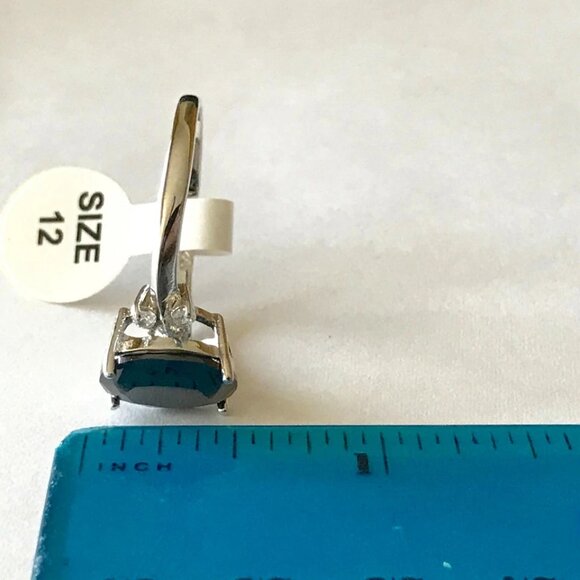 Black Cubic Zirconia Cocktail Ring Size 9 11 Silver RhodiumPlated Simulated Onyx - Picture 11 of 11